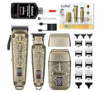 KEMEI Professional Hair Clippers for Men, Cordless Complete Barber Clipper T-Blade Trimmer Foil Shaver Set, Electric Hair Cutting Full Kit with 11 Guide Comes, USB Fast Rechargeable, LED Display