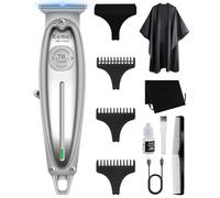 KEMEI Professional Hair Clippers for Men, Zero Gap Cordless T-Blade Beard and Hair Trimmer, Rechargeable Haircut Machine with Guide Combs, KM-1949 Silver