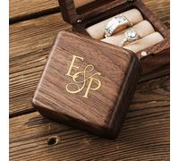 KEMEILA Custom Ring Box with Brass Inlay, Handmade Metal Inlay Ring Box for Wedding, Wooden Engagement Ring Case,Wedding Ring Bearer,Anniversary Brithday Gift