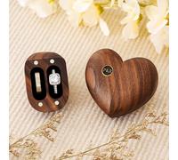 KEMEILA Heart Shaped Wooden Ring Box, Custom Ring Box with Round Brass Inlay, Proposal Engagement Ring Bearer Holder, Ring Case for Wedding Ceremony