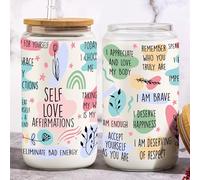KEMEILA Inspirational Birthday Gifts for Women Friendship, Positive Daily Affirmations 16Oz Can Glass Cup Gifts, Mental Health Motivational Self Love Gifts Gifts for Mom Sister Friends (SELF Love 02)
