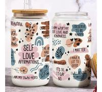 KEMEILA Inspirational Birthday Gifts for Women Friendship, Positive Daily Affirmations 16Oz Can Glass Cup Gifts, Mental Health Motivational Self Love Gifts Gifts for Mom Sister Friends (SELF Love 01)