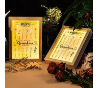 KEMEILA Personalized Birth Flower Night Light, First Mom Now Grandma, Custom Acrylic Plaque Frame with Kid's Name Birth Month Flower, Mother Day Gift for Mom Grandma, Room Decor Gift for Family