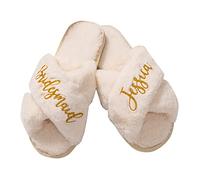 KEMEILA Personalized Women's Adult Wedding Slippers, Lvory, Size 9 UK, Fluffy Open-Toe Mules for Bridesmaids
