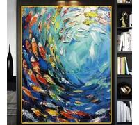 KEMEIQI 1pc Abstract Fish Canvas Print Blue Ocean World Multicolored Tropical Fish Poster Modern Marine Fish School Canvas Pai(50x70cm)
