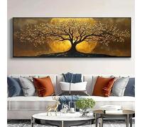 KEMEIQI 1pc Enchanting Moonlit Tree Canvas Wall Art - Vibrant Golden Full Moon & Silhouette Landscape Decoration posters(40x120cm/Frameless)