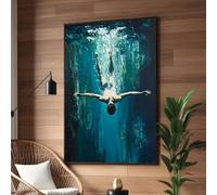 KEMEIQI 2D Flat, 1pc Modern Abstract Diver in Blue Canvas Wall Art - Large Vertical Ink on Canvas Print, Indoor/Out Decor(80x120cm)