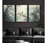 KEMEIQI 2D Flat Canvas, Modern Bird And Branch Abstract Canvas Art, Perfect for Decorating Living Rooms, Bedrooms, Or Corridors(80x120cmx3/Frameless)