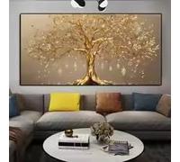 KEMEIQI 2D Plane Oversized Modern Abstract Golden Tree Canvas,Luxury Living Room Decor,Simple Beige and Gold Painting,for Home(60x90cm)