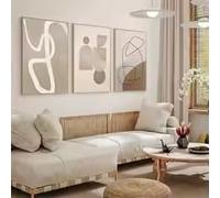 KEMEIQI 3pcs Modern Beige and Brown Geometric Canvas Prints,Abstract Line Art Posters,Retro Minimalist Wall Decor,Bohemian(80x120cmx3/Frameless)