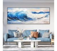 KEMEIQI Abstract Blue Painting Prints Ocean Wall Art for Living Room Poster Sea Wave Colorful Canvas Painting Room Large Decor(65x130cm/Frameless)