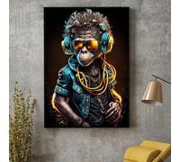 KEMEIQI Abstract DJ Monkey Canvas Wall Art, Modern Animal Poster Printing, For Home art Decoration In Game Rooms, Bedrooms 40x60cm Frameless