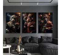 KEMEIQI Abstract Monkey Canvas Poster Printing Modern Gangster Monkey Canvas Painting Animal Wall for Living Room Home Decor 50x70cmx3 Frameless