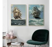 KEMEIQI Abstract Sailing Ship Seascape Posters and Prints Wall Art Canvas Painting Landscape Pictures for Living Room Home Decor(50 * 70X2CM/frame)