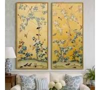 KEMEIQI Antique Floral Birds Canvas Print Poster Flat 2D Vintage Flower Abstract Large Vertical Art Print Wall Home Decor Poster(60x120x2cm/Frameless)