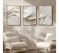 KEMEIQI Beige Soft Tones Minimalist Wall Art Works, Off-White Wave Abstract Printing Poster, Modern Wall Decor Canvas Art Works 30x50cmx3 Frameless