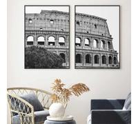 KEMEIQI Black and White Italy Colosseum Canvas Painting Posters Rome Ancient Monument Colosseo Classic Wall Art Picture Room Decor 50x70cmx2 Frameless