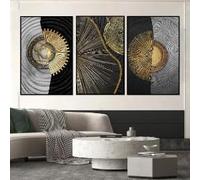 KEMEIQI Black Gold Rough Organic Texture of Tree Rings Canvas Abstract Poster Wall Art Pictures Circle Line Paintings For Room(80 * 120x3cm/Frameless)