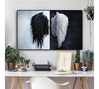KEMEIQI Black & White Modern Angel Wings Feather Wall Art Canvas Prints Paintings on The Wall Picture for Living Room decoration 70x140cm Frameless