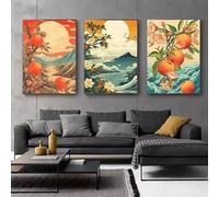 KEMEIQI Canvas Printing Fruit Japanese Vintage Creative Landscape Forest Lake Posters and Prints Wall Picture for Living Room Dec(80x120cmx3/Frameless)