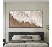 KEMEIQI Canvas printing Ocean Beach Painting on Canvas Earth Tone Sand Textured Wabi-sabi Wall Art Painting for Living Room Decor 80x120cm Frameless