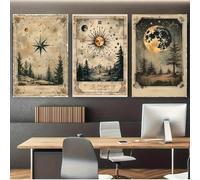 KEMEIQI Canvas Printing Stars Moon Sun Canvas Print Mysterious Sky Theme Astrology Wall Art Poster for Modern Living Room Decor(70x100cmx3/Frameless)