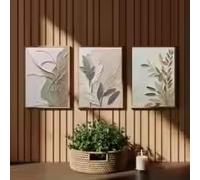 KEMEIQI Cheap printing 3pcs Textured Leaf Art Poster Neutral Tone Canvas Printing for Modern Home Decoration, Elegant Wall Arts(80x160cmx3/Frameless)