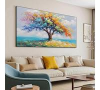 KEMEIQI Colorful Abstract Tree of Life Painting On Canvas Posters Vibrant Textured Oil Painting, Landscape Wall Art Prints Decor(20x30cm)