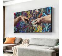 KEMEIQI Famous Painting Graffiti Art Carry Money Hand of God Creation of Adam Posters and Prints Canvas Wall Pictures Home Decor 40x80cm Frameless