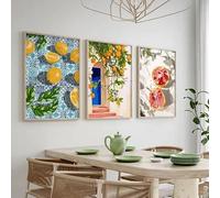 KEMEIQI Garden Lemon Fruit Flower Plants Abstract Illustration Posters Prints Canvas Painting Wall Pictures For Living Room Decor(30x50cmx3/Frameless)