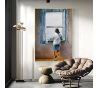 KEMEIQI Girl At the Window Painting Canvas Print Poster Salvador Dali Wall Art Woman Sea Blue Picture for Living Room Home Decor 60x90cm Frameless