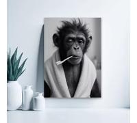 KEMEIQI Groggy Chimp Morning Canvas Print Poster Funny Bathroom Wall Prints Sleepy Monkey Black and White Humor Decor Toilet Art(70x100cm)