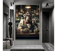 KEMEIQI Holding A Glass Of Wine Monkey Gorilla Abstract Smoking Wall Art Poster Print Animal Decor living Room Art Canvas Painting 55x110cm Frameless