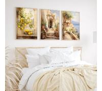 KEMEIQI Italian Lemon Plant Retro Landscape Watercolor Canvas Wall Art Prints,for Bedroom and Room Corridors art Decorative 80x160cmx3 Frameless