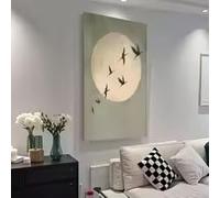 KEMEIQI Japanese Style Green Sacred Grass Abstract and Bird Wall Art Painting Large Canvas，Suitable living room Decoration(50x70cm)