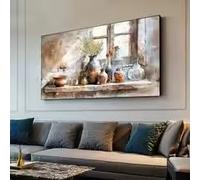 KEMEIQI Large Canvas Painting Vintage Countryside Wildflower & Ceramic Art Print, Modern Farmhouse Wall Art Canvas Wall Art(60x120cm/Frameless)