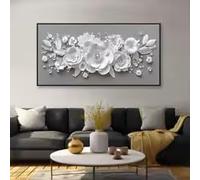 KEMEIQI Large White Floral Canvas Wall Art Modern Abstract Print with 3D Texture, Elegant Decor Textured Wall Decor Aesthetic(70x100cm)