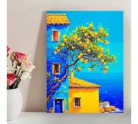 KEMEIQI Mediterranean Landscape Canvas Print,Artistic House and Fruit Tree Poster,Creative Wall Art Decor for Room,Bedroom,Office(70x100cm)