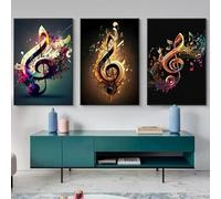 KEMEIQI Pop Art Colorful Note Music Poster Aesthetics Abstract Line Space Canvas Painting for Wall Art Picture Nordic Home Decor 80x160cmx3 Frameless