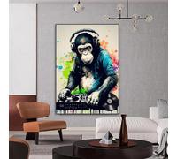 KEMEIQI Watercolor Cool Monkey Headphone Dj Music Poster Prints Canvas Painting Animal Wall Art Pictures for Living Room Decor 80x120cm Frameless
