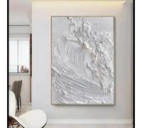 KEMEIQI White Abstract Minimalist Textured Wall Art Ocean Wave Beach Painting for Canvas Wabi Sabi Wall Decor for Living Room 70x140cm Frameless