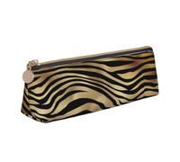KemEng African Black Gold Zebra Animal Skin Sepia, Pencil Pouch Triangle Pen Case Portable Leather Pencil Bag with Zipper Cosmetic Pouch Bag