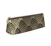 KemEng Art Deco Black Champaigne Gold Scales Seashells, Pencil Pouch Triangle Pen Case Portable Leather Pencil Bag with Zipper Cosmetic Pouch Bag