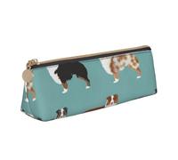 KemEng Australian Shepherds, Pencil Pouch Triangle Pen Case Portable Leather Pencil Bag with Zipper Cosmetic Pouch Bag