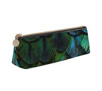 KemEng Beautiful Peacock Feather, Pencil Pouch Triangle Pen Case Portable Leather Pencil Bag with Zipper Cosmetic Pouch Bag