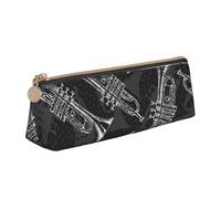 KemEng Black White Sketch Trumpets, Pencil Pouch Triangle Pen Case Portable Leather Pencil Bag with Zipper Cosmetic Pouch Bag