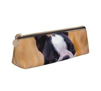 KemEng Boston Terrier Bokeh Dogs Pets Boston Terrier, Pencil Pouch Triangle Pen Case Portable Leather Pencil Bag with Zipper Cosmetic Pouch Bag
