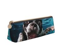 KemEng Boston Terrier Underwater Dog, Pencil Pouch Triangle Pen Case Portable Leather Pencil Bag with Zipper Cosmetic Pouch Bag