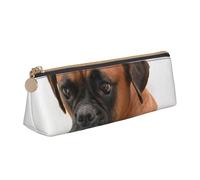 KemEng Boxer Dog with Sad Face, Pencil Pouch Triangle Pen Case Portable Leather Pencil Bag with Zipper Cosmetic Pouch Bag