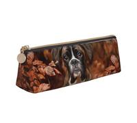 KemEng Boxer Dogs Autumn, Pencil Pouch Triangle Pen Case Portable Leather Pencil Bag with Zipper Cosmetic Pouch Bag